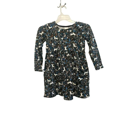 Girl HANNA ANDERRSON black Unicorn Floral Print Pocket L/s Play Dress Size 10 - Picture 3 of 4